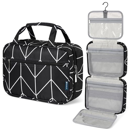 PAVILIA Hanging Toiletry Bag for Women, Makeup Organizer, Chevron Black - color: Black Chevron