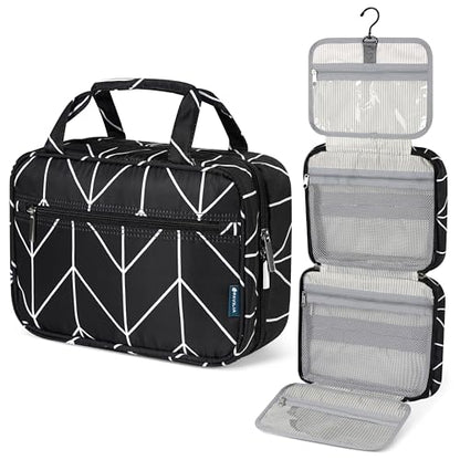 PAVILIA Hanging Toiletry Bag for Women, Makeup Organizer, Chevron Black - color: Black Chevron