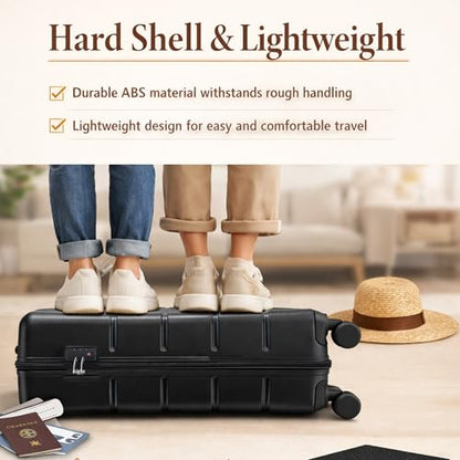 28 Inch Checked Luggage, Expandable, TSA Lock, Black - color: Black, size: 28 Inch