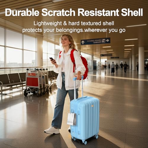 MGB 24 Inch Checked Hard Shell Suitcase, Scratch Resistant with TSA Lock - color: Blue, size: 24 Inch - Checked