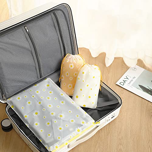 12 Pcs Daisy Drawstring Shoe Bags Pouches Matte Frosted Travel Storage Bag Flower Luggage Clothes Organizer Bags Waterproof Packaging Bags