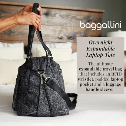 Baggallini Overnight Expandable Laptop Tote with RFID Phone Wristlet - color: Midnight Blossom