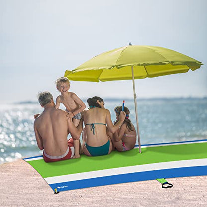 Green Water-Resistant, Sandproof 10x9ft Beach Blanket With Umbrella Hole–Beach Mat, Compact and Lightweight, Stuff Sack, 4 Stakes, Sand Pockets, Works with Beach Canopies, Umbrellas, Kids Tents - color: Green, size: 9x10