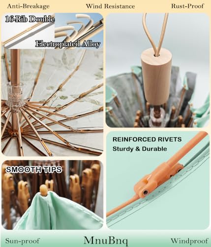Sun Umbrella UV Protection Cute Windproof Walking Parasol for Women - color: Aqua-Liner-Maple