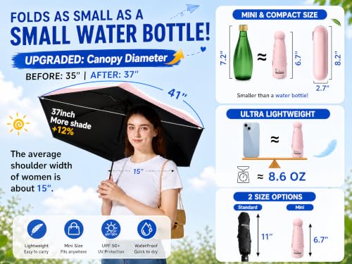 BAODINI Mini Travel Umbrella with UV Sun Protection, Compact Pocket-Size - color: D-1 Pack Pink