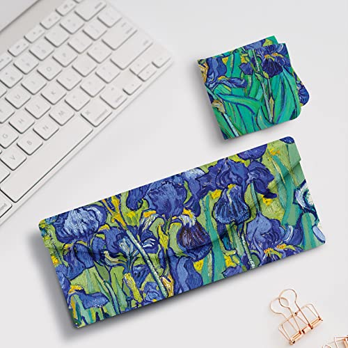 RainCaper Folding Travel Sunglasses & Reading Eyeglasses Case - Vegan Leather, Compact, Magnetic Closure, Slim Trifold Design - color: Van Gogh Irises