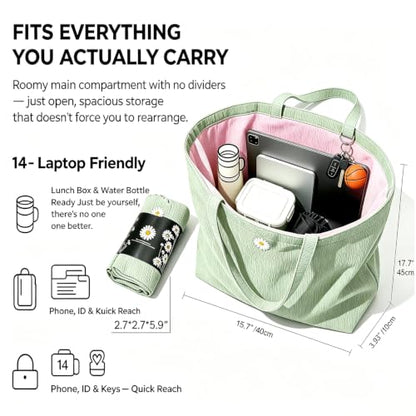 CYD Summer Beach Bag for Women, Lightweight Soft Tote with Shoulder Strap, Foldable Packable Pool Carryall with Dual Pockets - color: Blush Pink + Seafoam Green