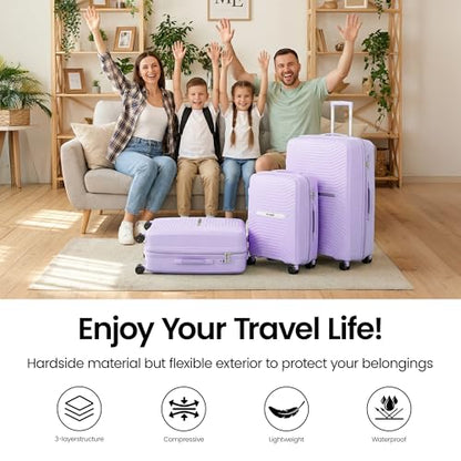 3-Piece Set(20/25/29in),Luggage w/TSA LOCK,Expandable 20% - color: Lavender, size: 3-Piece Set (20"/25"/29'')