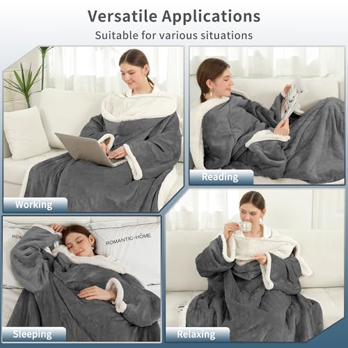 ESTINGO Wearable Heated Blanket with Foot Pocket, Heated Electric Blanket - color: Grey, size: 50"x70"