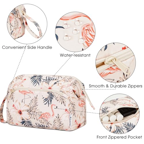 Narwey Travel Makeup Bag Toiletry Bag, Wide Open Cosmetic Bag for Women - color: B-Beige Flamingo, size: Small