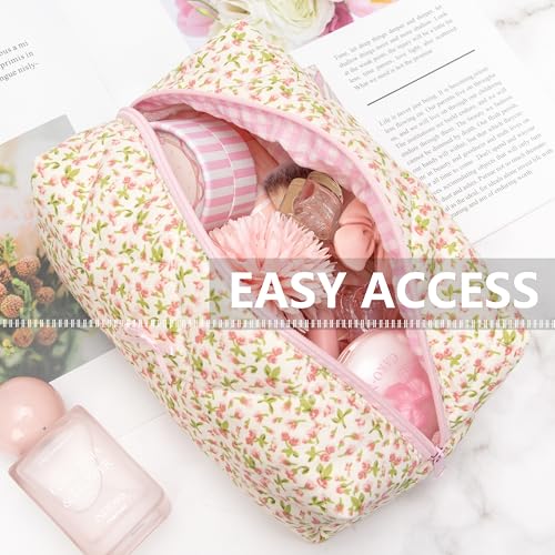 PAZIMIIK Cozy Makeup Bag for Women,Zipper Cosmetic Pouch,Floral Pink - color: Floral Pink