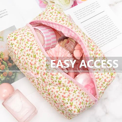 PAZIMIIK Cozy Makeup Bag for Women,Zipper Cosmetic Pouch,Floral Pink - color: Floral Pink