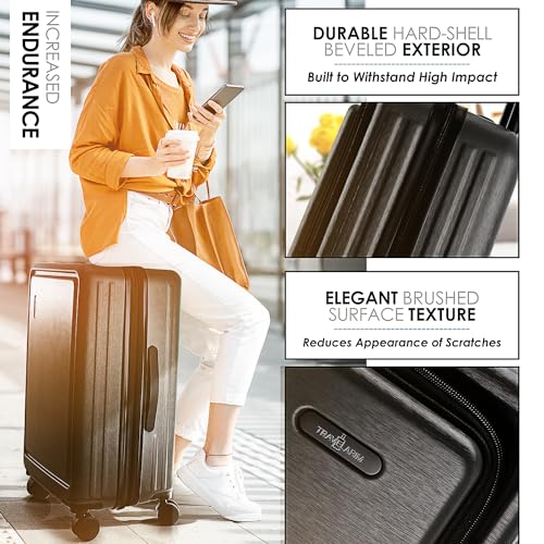 TRAVELARIM 4 Piece Luggage Sets with Spinner Wheels, Travel Suitcase Set - color: Black, size: 4 Piece Set (20/24/28)
