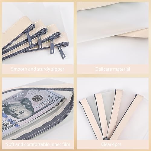 4 Pack Clear Money Envelopes for Cash Money Bag Pouch 7.6x3.7 inch - color: white