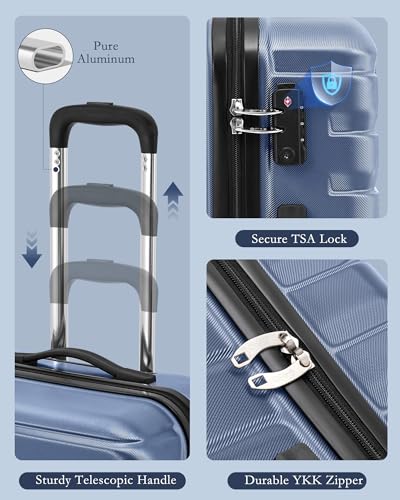 Coolife Lightweight Luggage with TSA Lock,3 Piece Set Blue - color: Blue, size: 3 Piece Set (Backpack/TB/20in)