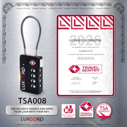 Tool-Less TSA Approved Luggage Lock with Alert Indicator, 4-Digit Resettable Combination, Durable Zinc Alloy Travel Locks for Suitcase, Backpack, Toolbox, Locker, Keyless – Black (2 Pack)
