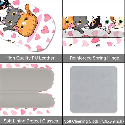 CREATCABIN Glasses Case Hard Shell Leather Eyeglasses Cases Sunglasses Holder Portable Travel Spectacle Pouch Storage Clamshe - style: Cat 1