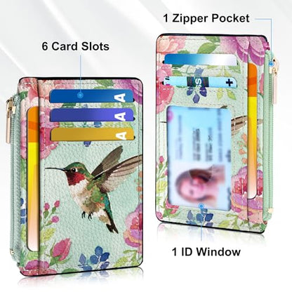 Tipmile Womens Credit Card Holder Wallet, Small Slim RFID Blocking Sleeve - color: Hummingbird