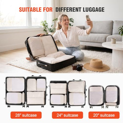 MADIKA 6 Pcs Compression Packing Cubes for Travel, Mesh Window, Beige - color: Beige