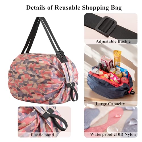 Foldable Reusable Shopping Bags 210D Nylon Waterproof Grocery Tote Travel Duffel Bag with Zipper & Adjustable Strap - color: 2pack-group 1
