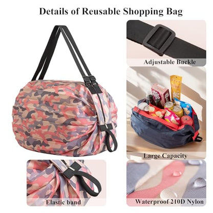 Foldable Reusable Shopping Bags 210D Nylon Waterproof Grocery Tote Travel Duffel Bag with Zipper & Adjustable Strap - color: 2pack-group 1
