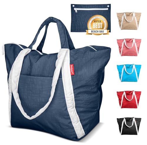 Bodysurf Beach Bag Waterproof Sandproof, Foldable Packable Travel Zip Tote - color: 1.navy, size: Medium