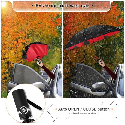 JIPONI Windproof Travel Umbrellas 01 - Large Compact Umbrella for Rain & Sun, Automatic Anti-UV Protection and Light Folding for Backpack & Car - color: Ladybug