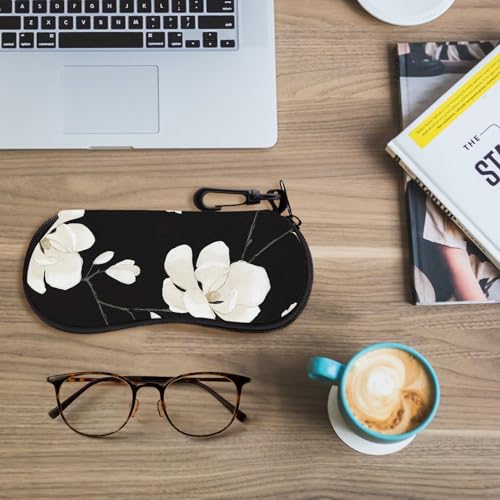 MoKo Sunglasses Soft Case Ultra Light Neoprene Zipper Eyeglass Case for Men Women - color: H-black & White Magnolia