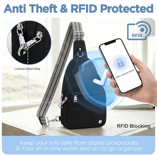 Anti Theft Sling Bag for Women, RFID Crossbody Purse Travel Black - color: Black