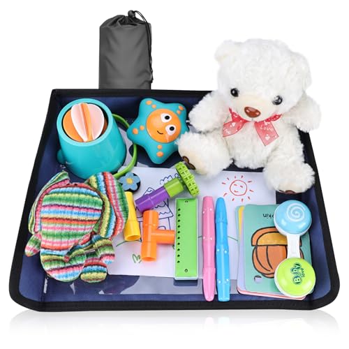 Kids Tray Table Cover, Airplane Tray Cover with Pockets - color: Navy Blue