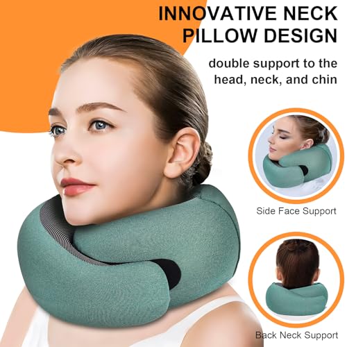 Travel Pillow - Hooded Neck Pillow Airplane Memory Foam Filling - color: Green