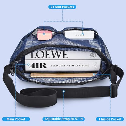 Mildbeer 12x6x12 Mesh Crossbody Bag for Gym & Beach - color: Blue