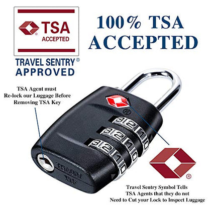 TSA Luggage Locks (4Pack) - 3 Digit Combination Padlocks - Approved Travel Lock for Suitcases & Baggage (Black) - color: Black