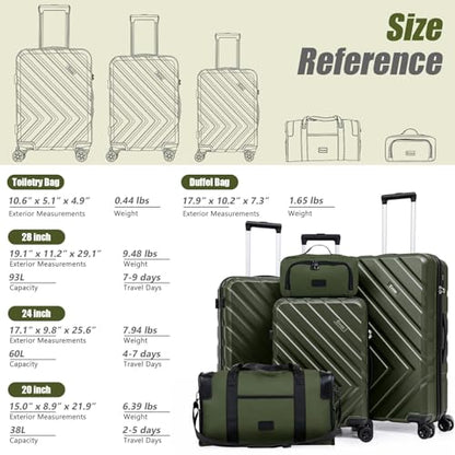 Eeeza ABS+PC Luggage Sets 5 Piece,Suitcases with Wheels(20"/24"/28"),Yellow - color: Mango Yellow, size: 5piece