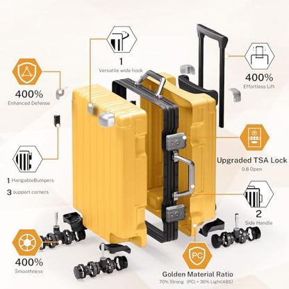 Krute Zipperless Carry On Luggage with Wheels 20 inch Hardshell Suitcase - color: Yellow, size: Carry-on (20 Inch)