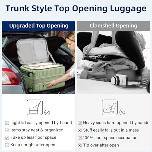 HanTrip 20 Inch Top Opening Hard Shell Carry on Luggage with Wheels, Green - color: Bamboo Green, size: Expandable 20 Inch
