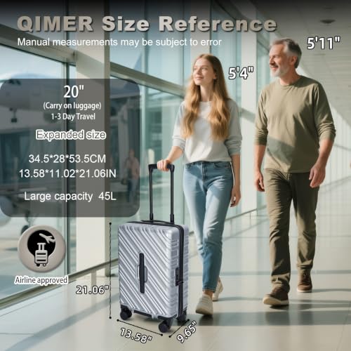 20 Inch Expandable Carry On Luggage 22x14x9 Airline Approved, Silver - size: 20IN Silver