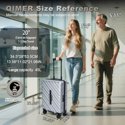 20 Inch Expandable Carry On Luggage 22x14x9 Airline Approved, Silver - size: 20IN Silver
