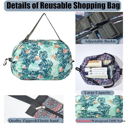 Foldable Reusable Tote Bags - Thickened 210D Nylon Waterproof Grocery Shopping Bag with Zipper & Adjustable Strap - color: Group 1-2 Pack