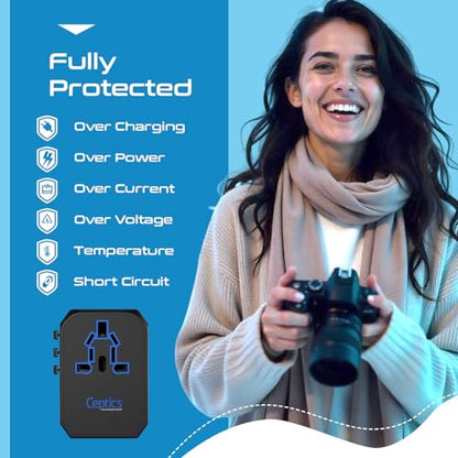 Ceptics International Power Adapter - 30W USB-C, 2 USB-A, Universal Input - color: Black/Blue