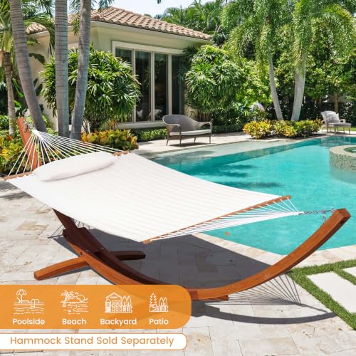 Lazy Daze 12 FT Sunbrella Quilted Hammock, Non-Fading Double Hammock - color: Cast Pumice