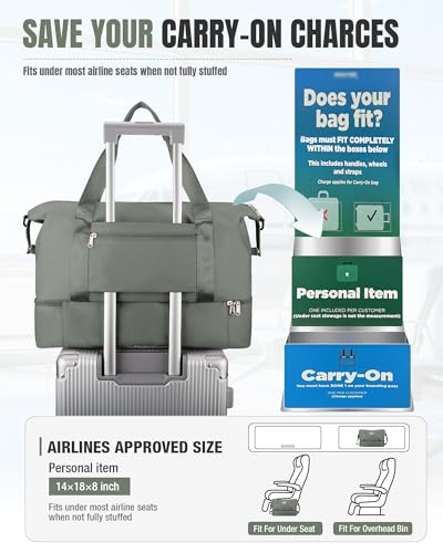 Weekender Bags for Women Travel Weekend Overnight Bag with Shoe Compartment - color: A -Green