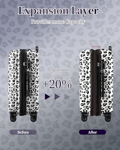 Checked Luggage, Expandable 24 Inch Hardside Suitcase - color: Leopard White, size: M(checked-24")