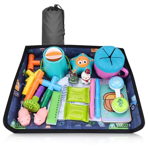 Kids Tray Table Cover, Airplane Tray Cover with Pockets - color: Dark Blue