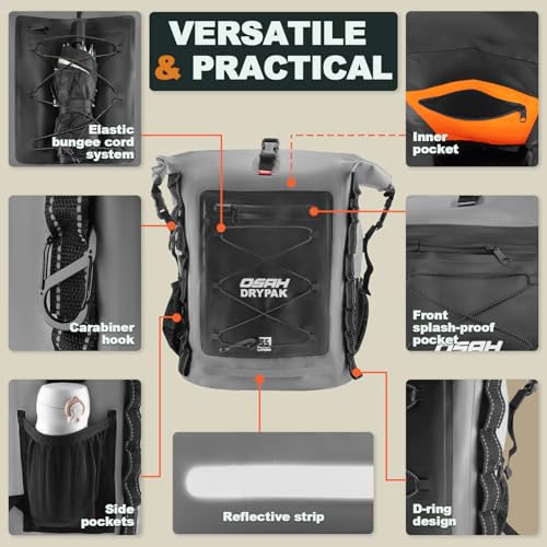 OSAH DRYPAK Waterproof Backpack Dry Bag 35L/55L/85L – Heavy Duty Roll-Top Hiking Backpack for Travel, Kayaking, Boating, Camping, Rafting and Fishing - color: Grey, size: 85L
