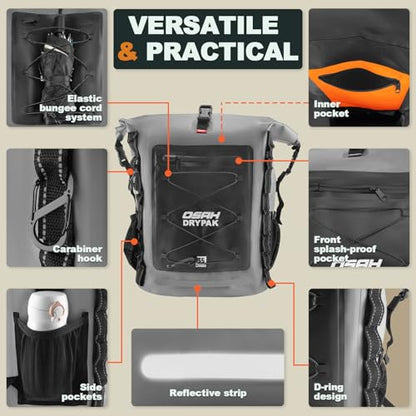 OSAH DRYPAK Waterproof Backpack Dry Bag 35L/55L/85L – Heavy Duty Roll-Top Hiking Backpack for Travel, Kayaking, Boating, Camping, Rafting and Fishing - color: Grey, size: 55L