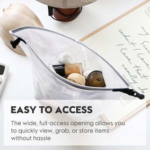 Sea Team Water Resistant Textured Mesh Travel Toiletry Bags, White, 2-Pack - color: White