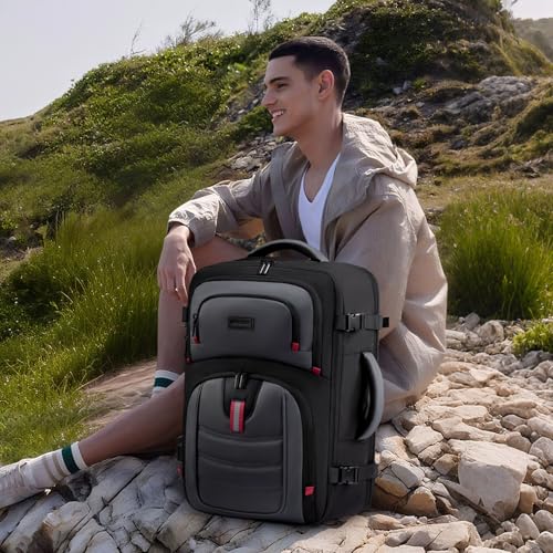 LOVEVOOK 40L Travel Backpack for Men - Airline Approved Carry On Backpack - color: Black & Gray, size: 50L-18inch