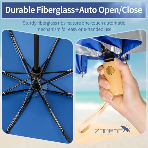 ZOMAKE UV Umbrella for Sun Protection, Travel Compact Sun Umbrellas 46Inch - color: B:Silver,Blue a