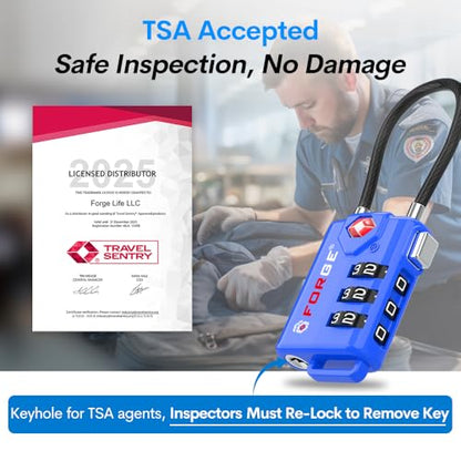 Forge TSA Approved Cable Luggage Locks, Open Alert, Blue, 4 Pack - color: Blue 4 Pack